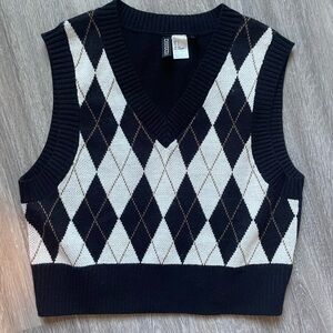 Black and White V-Neck Sweater